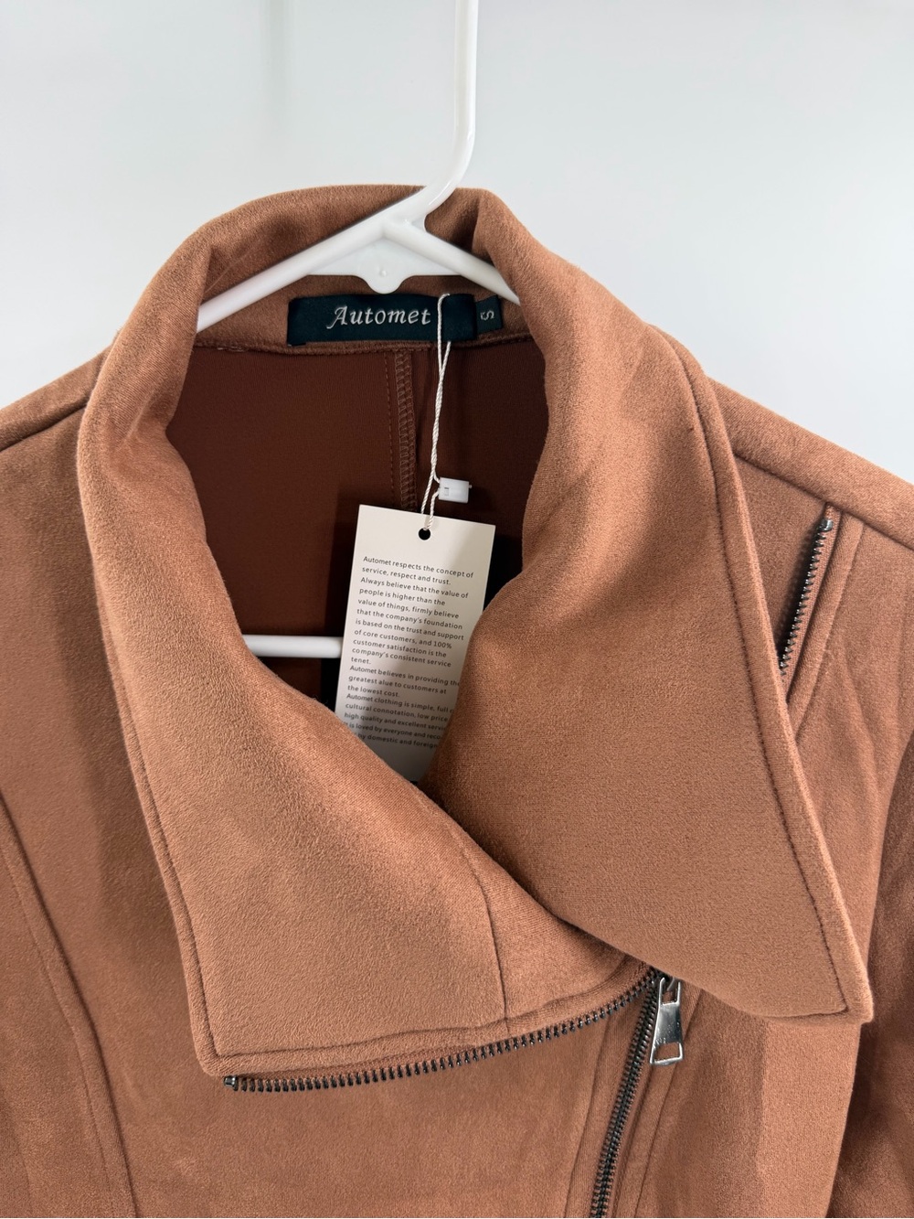 Automet Faux Leather Suede Brown Moto Jacket Size Small New with tags - Picture 6 of 7